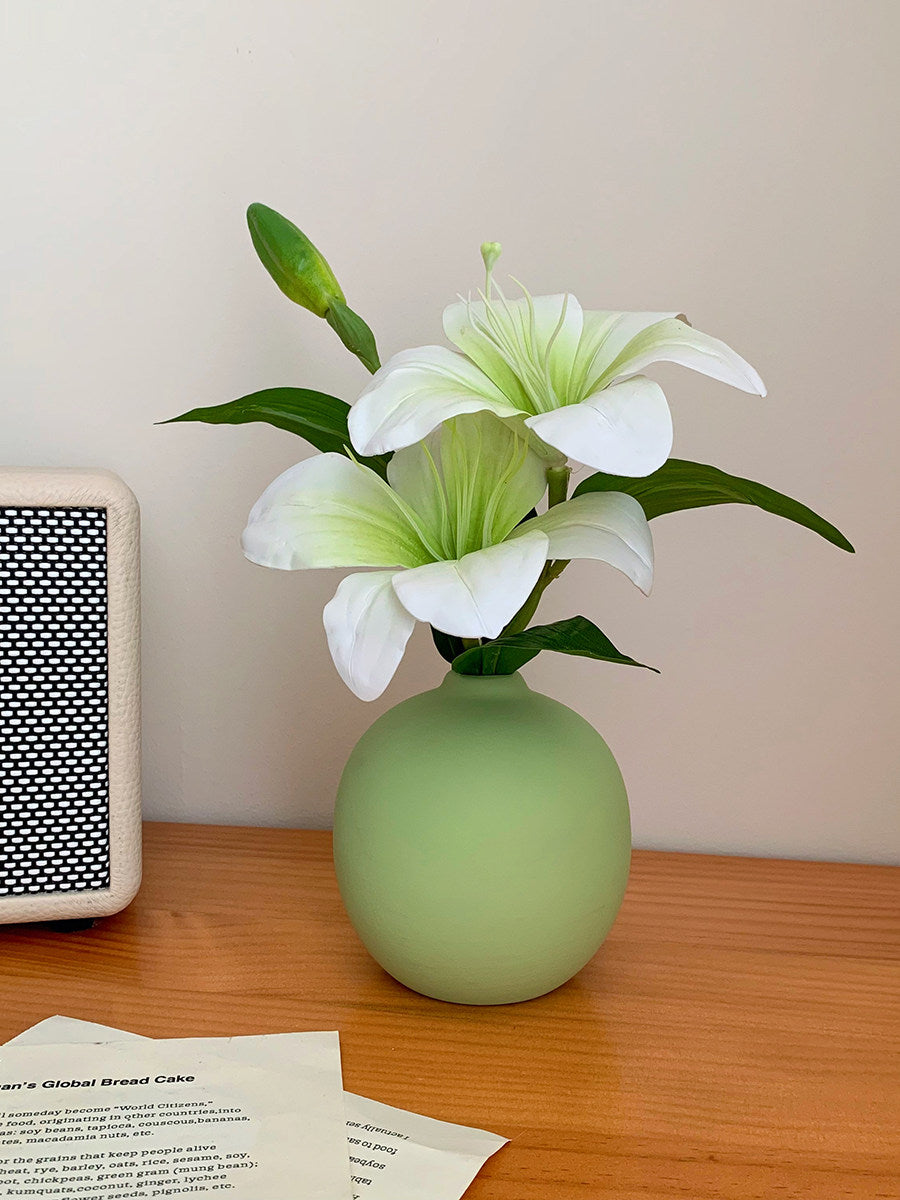 Artificial Lily Flowers with Ceramic Vase