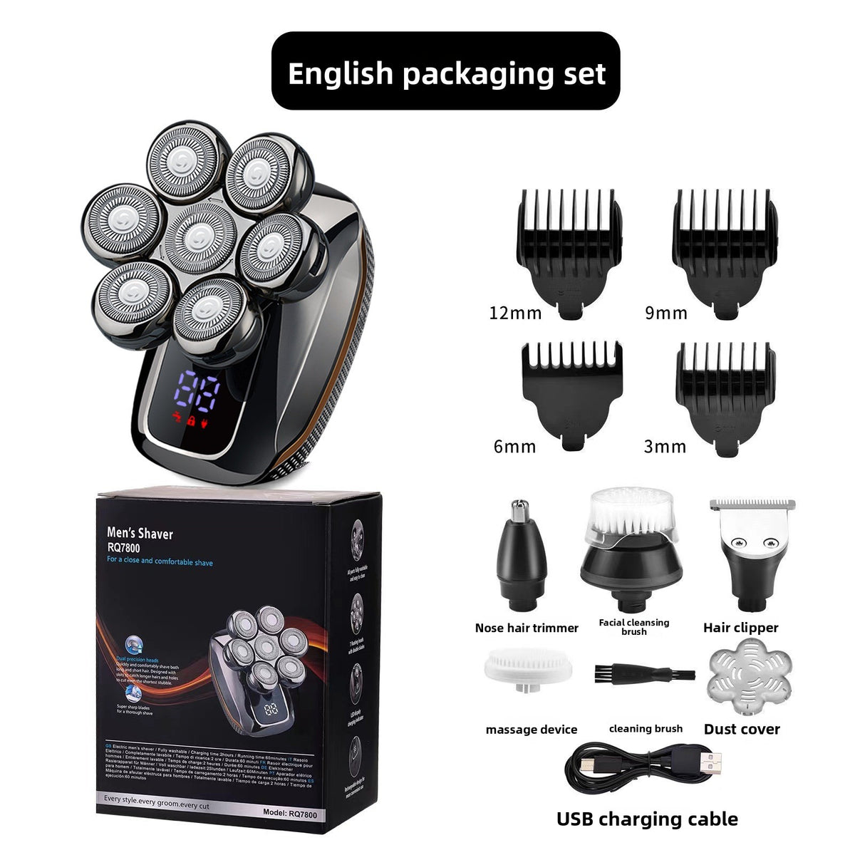Adjustable Speed LED Display Waterproof Electric Shaver