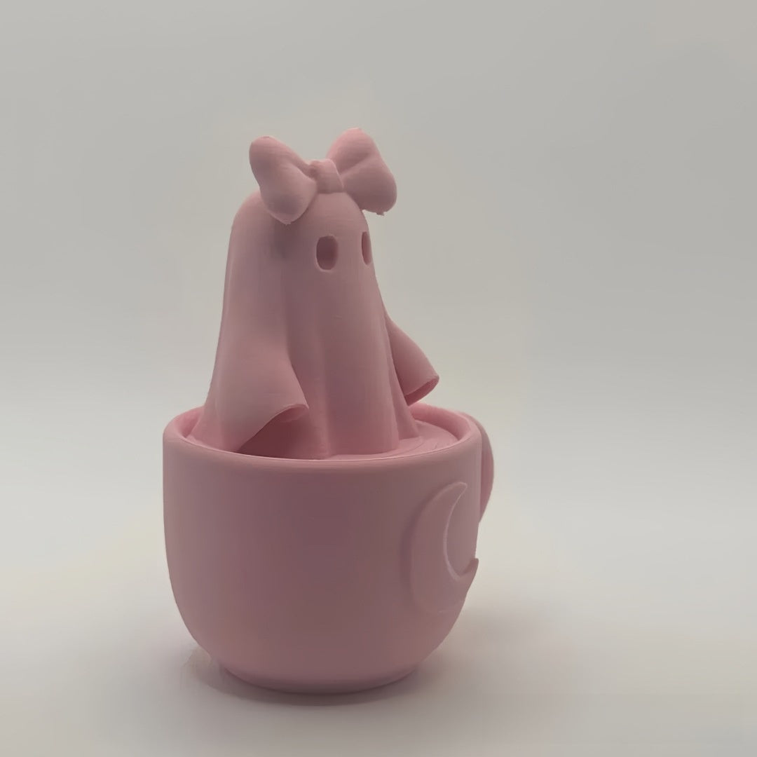 3D Printed Ghost Girl Tea Cup Figurine Desktop Halloween Ornament