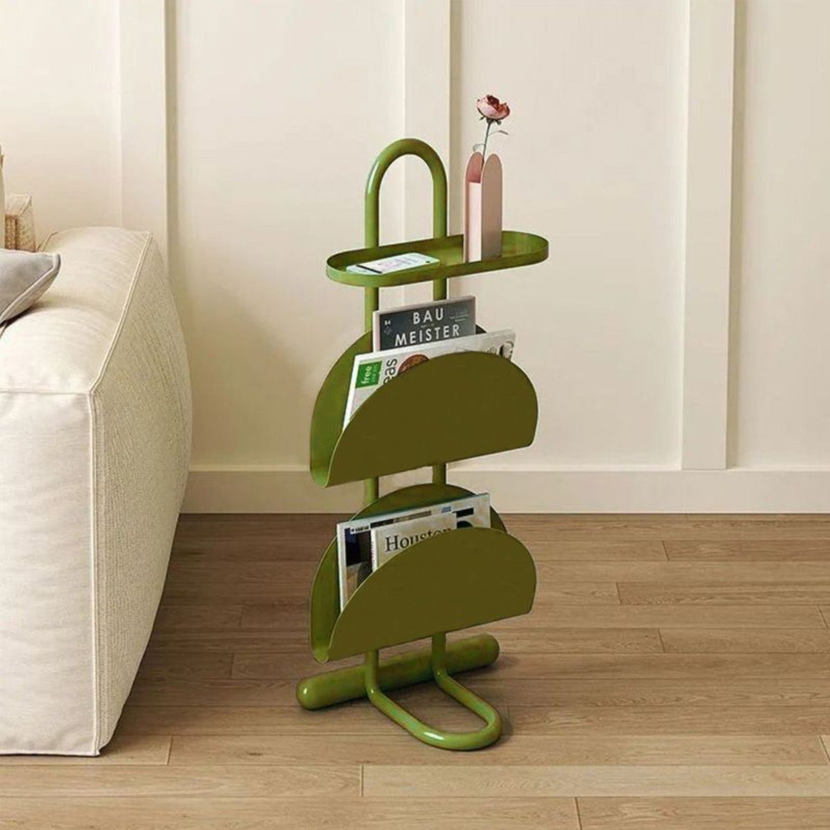 Minimalist 3-Tier Iron Magazine Rack Mobile Side Table