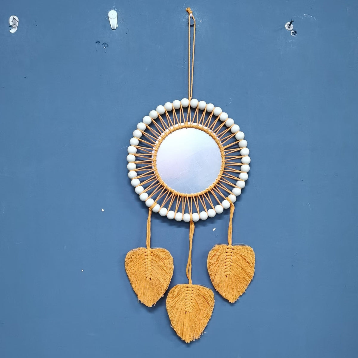 Bohemian Wooden Beads Cotton Rope Tassel Wall Mirror