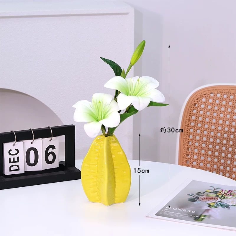 Artificial Lily Flowers with Ceramic Vase