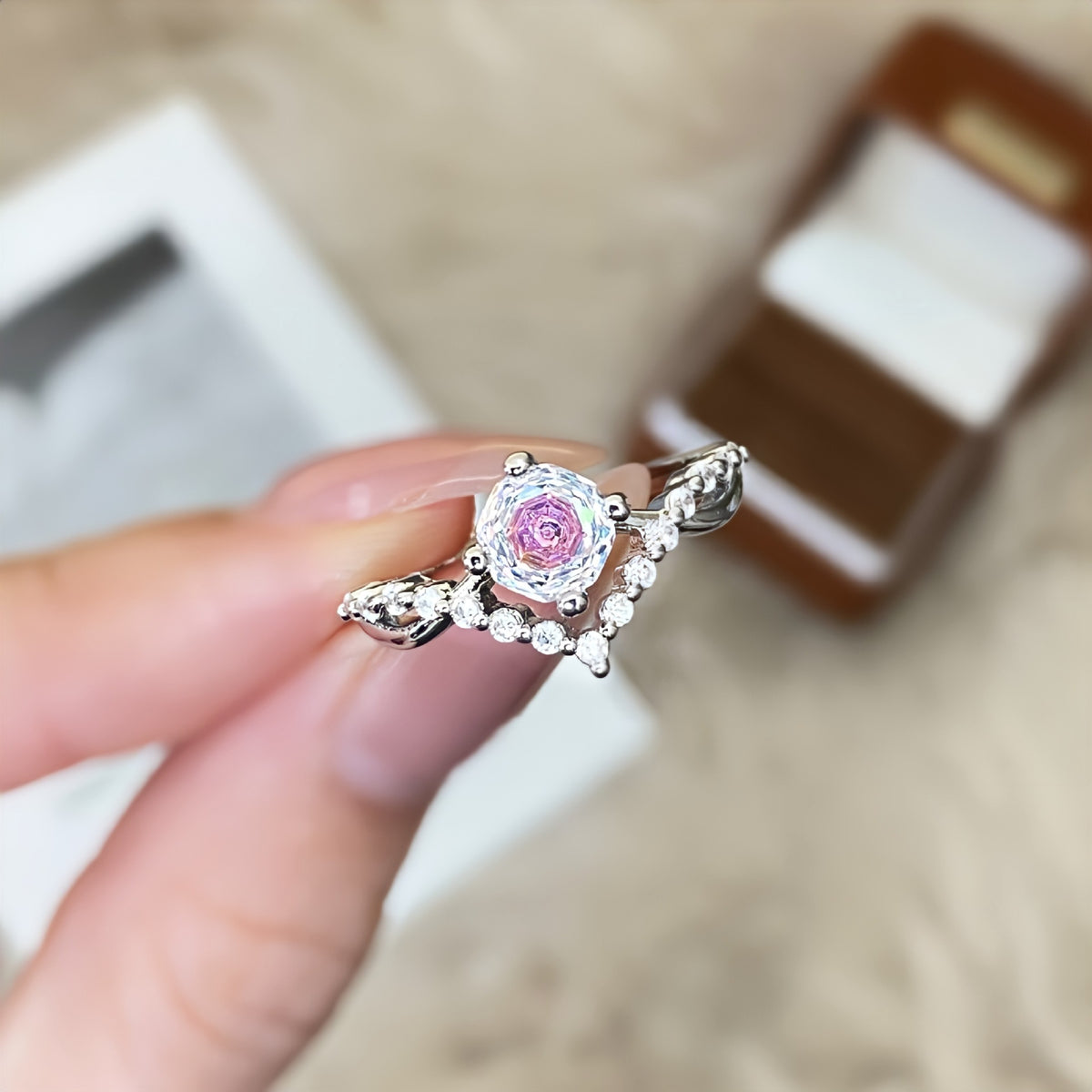 Six-Claw Simulated Diamond Ring