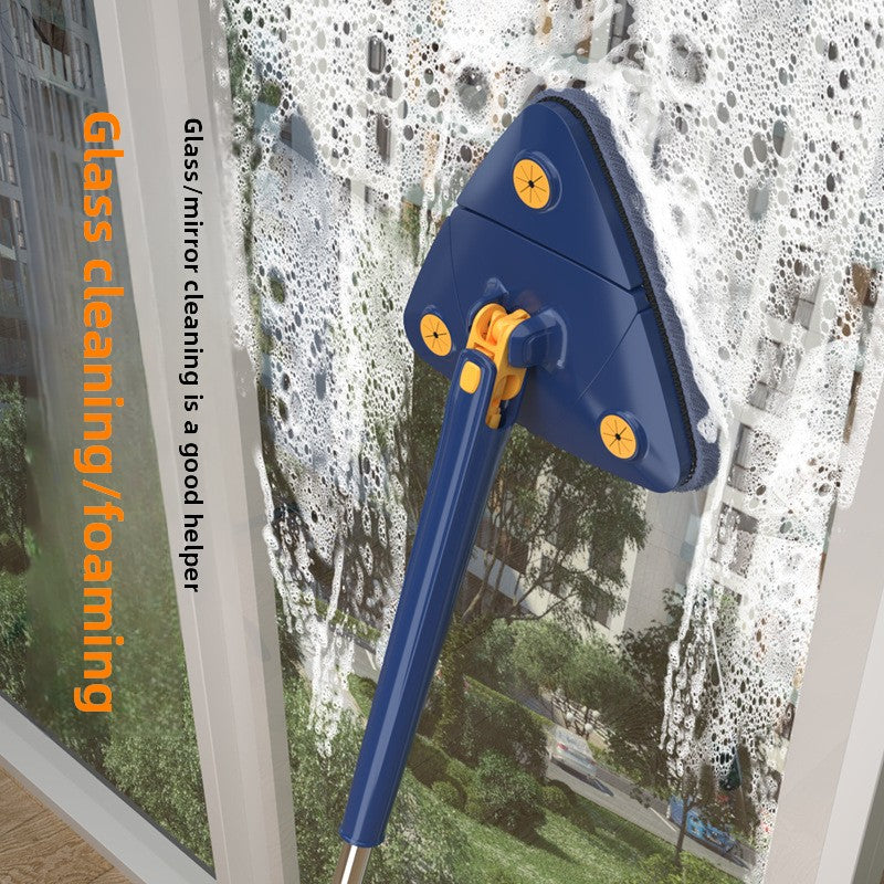 Stainless Steel Triangular Microfiber Flat Mop with Rotating Head and Hands-Free Wringing