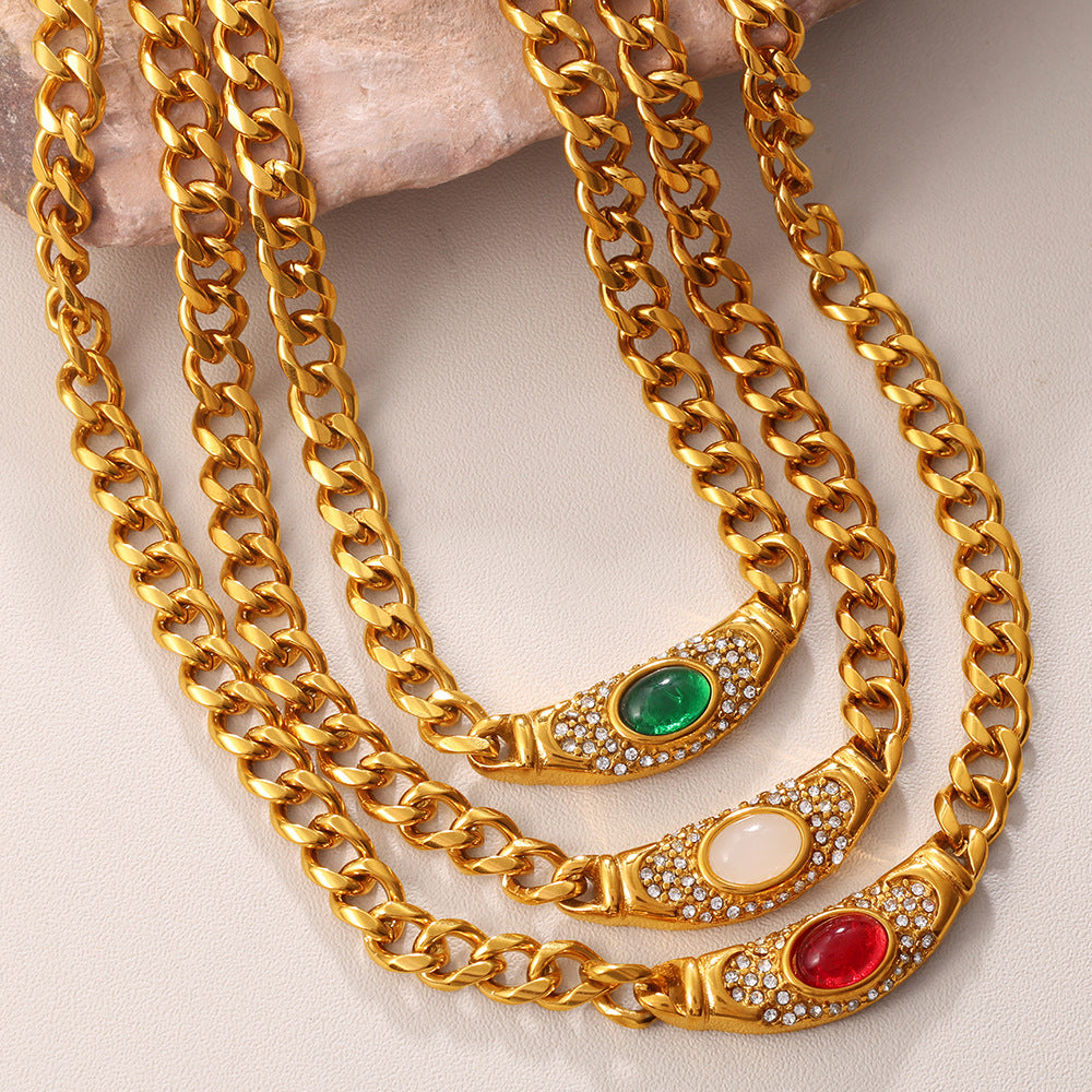Shiny gold chain with colorful cat-eye stone choker