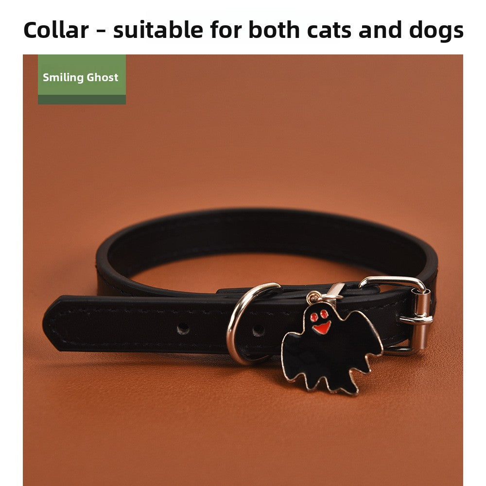 Halloween PU Leather Dog Collar with Decorative Charms