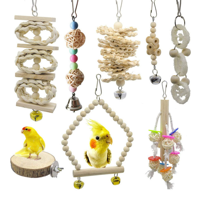 Wooden Bird Toy Set with Stairs and Swing