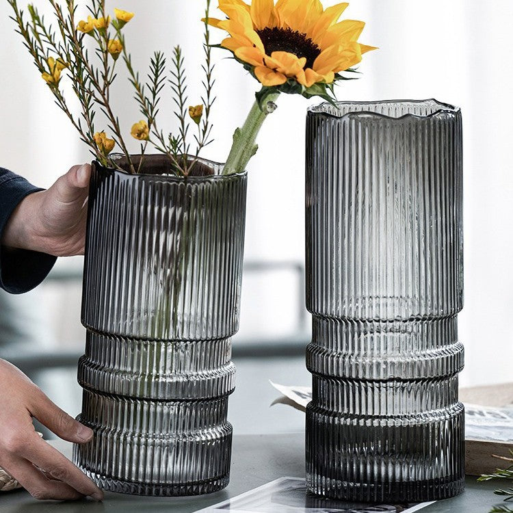 Thickened Smoky Gray Glass Flower Vase
