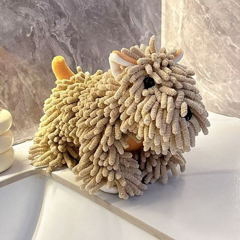 Cute 3D Chenille Doll Hand-Wiping Ball Super Absorbent Hanging Towel for Kitchen Bathroom
