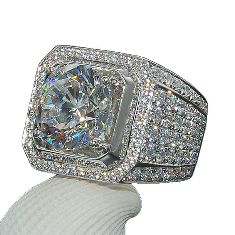 Men's Full Micro-Set Geometric Electroplated Statement Ring