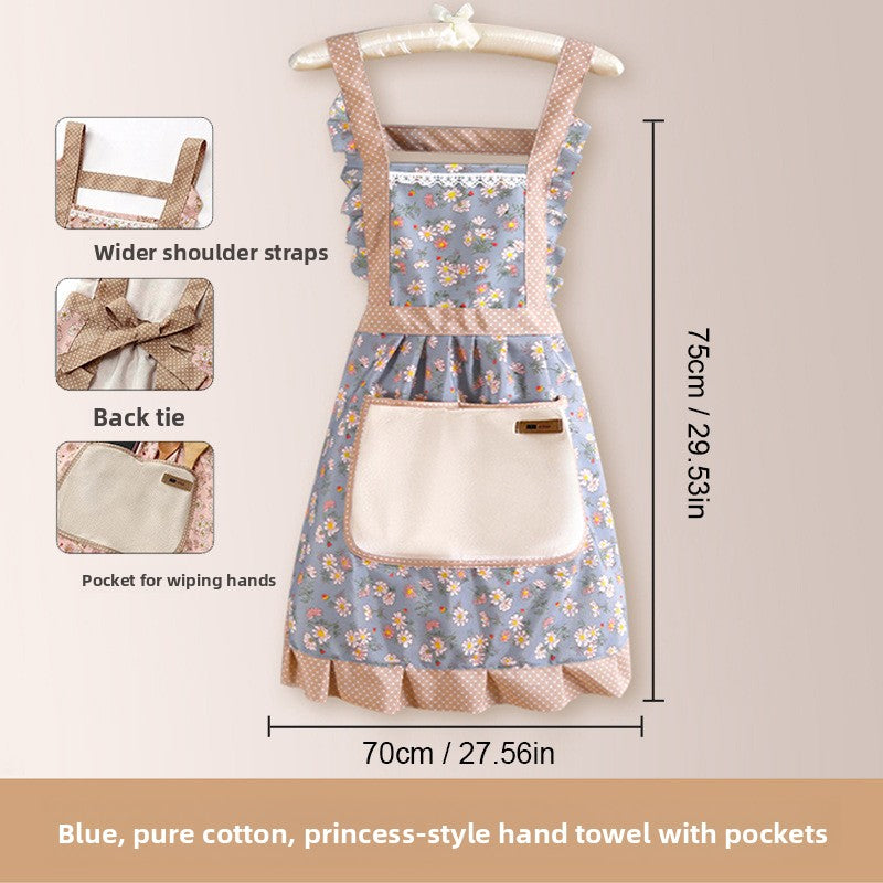 Women's Breathable Canvas Kitchen Apron Floral Print Waterproof with Pocket