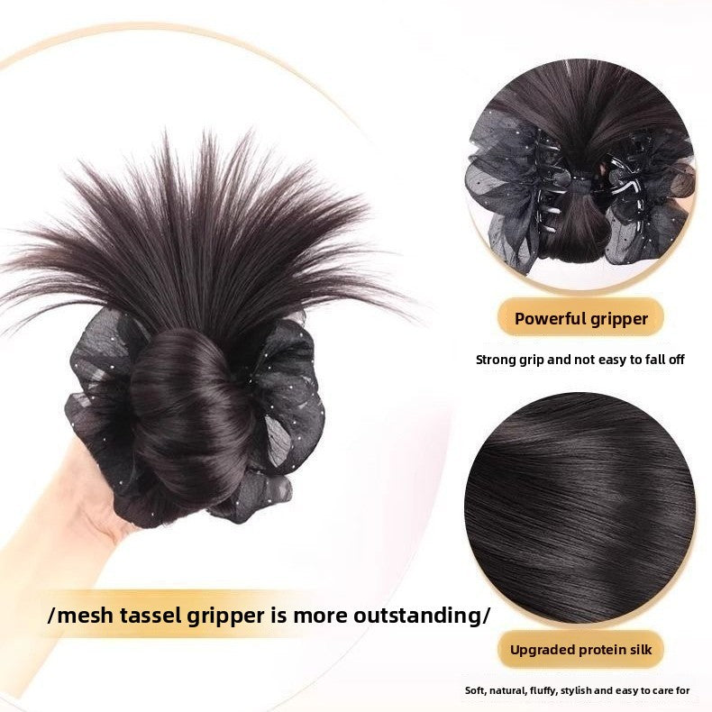 Women's Wig Bun Hair Clip with Feather Flower