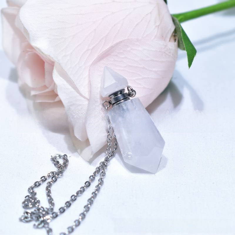 Natural Crystal Hexagonal Perfume Bottle Pendant