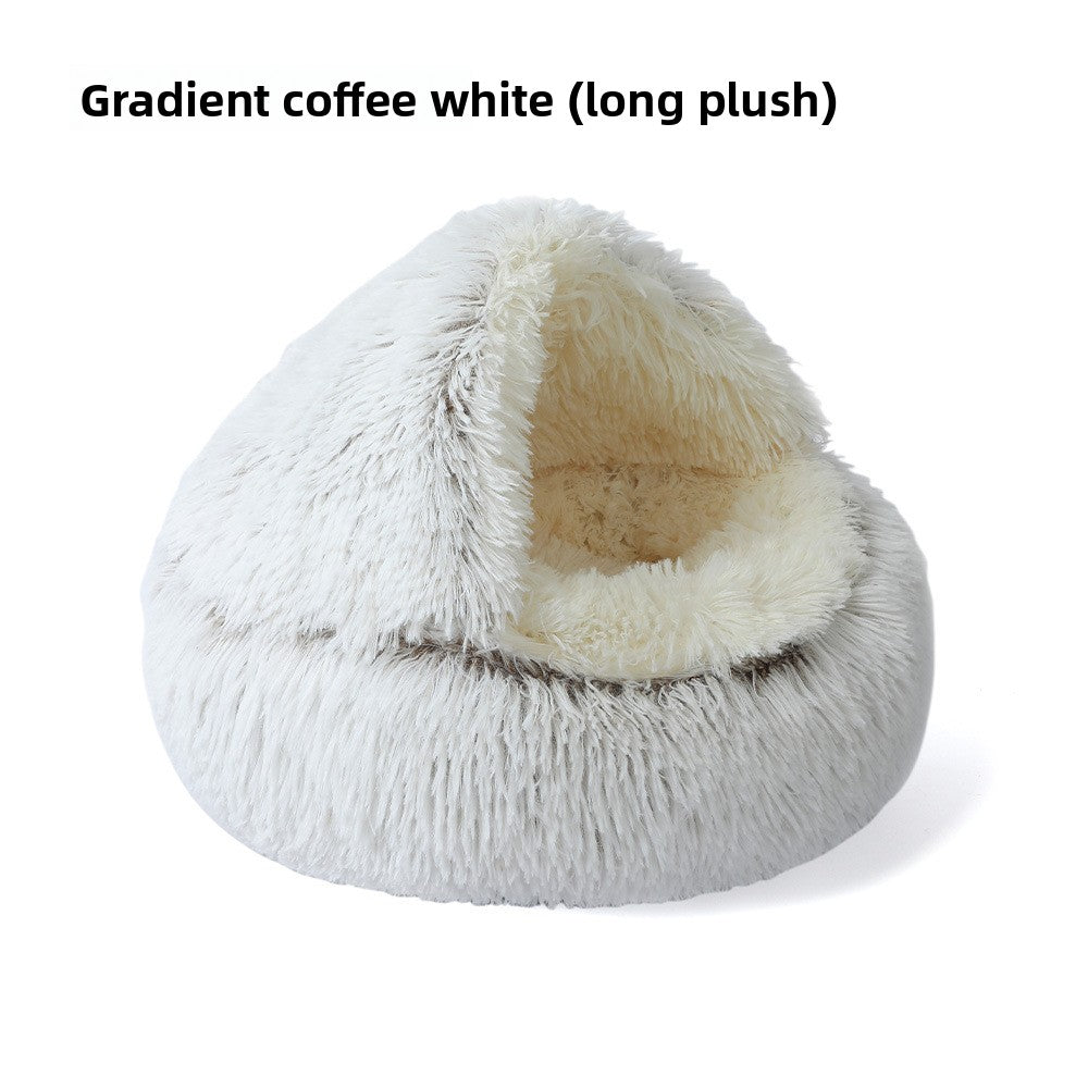 Semi-Enclosed Plush Pet Bed for Cats and Dogs