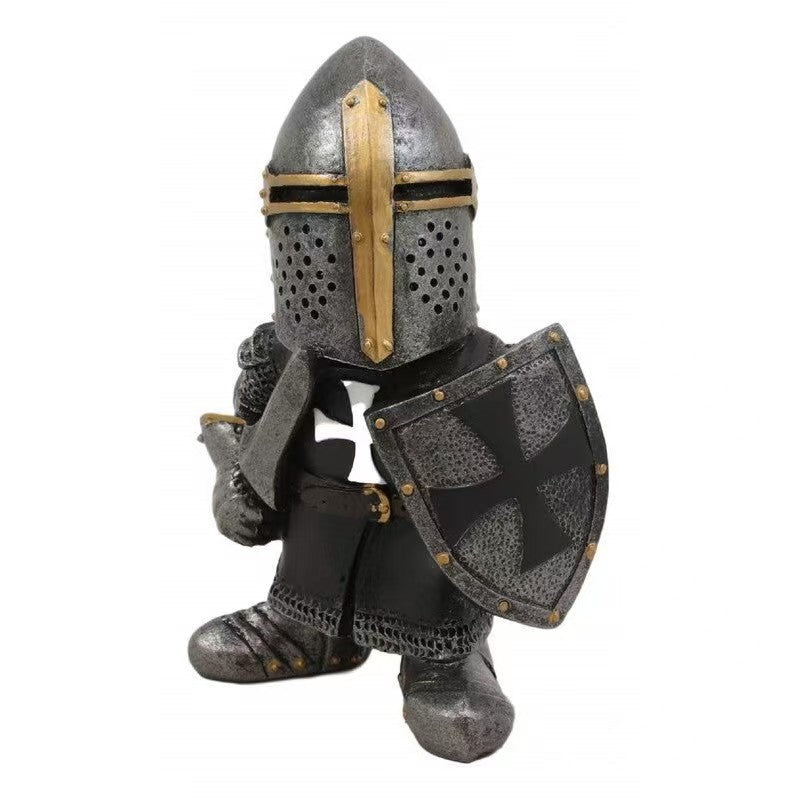 Hand-Painted Resin Gnome Knight with Axe Medieval Decor Ornament
