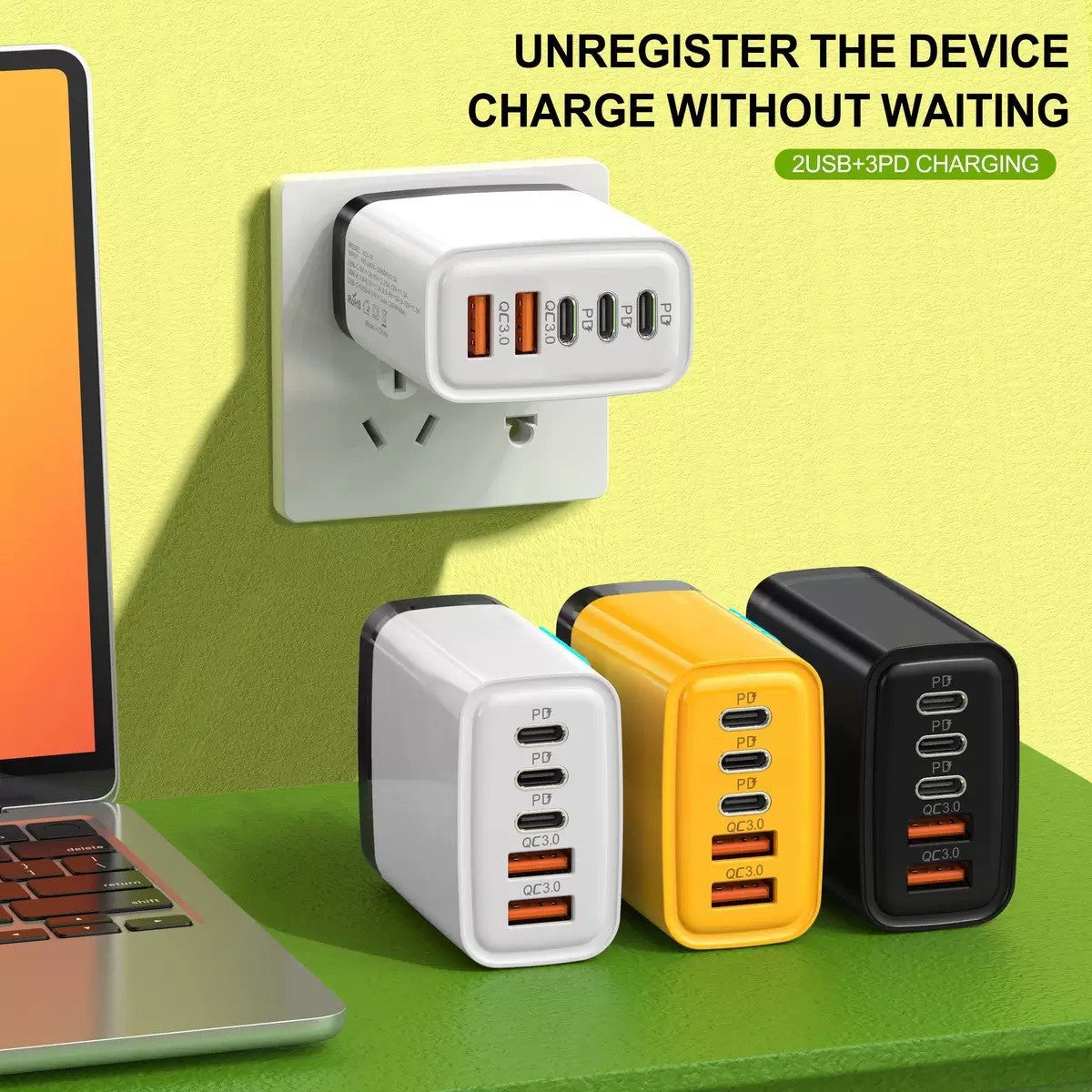 240W Fast Charger with 3 PD and Dual USB Ports