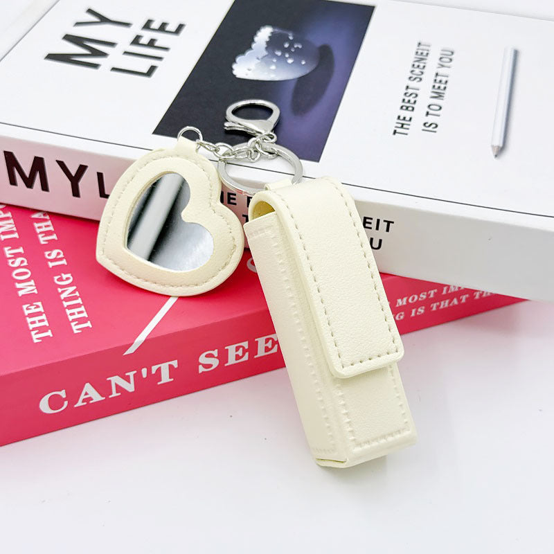 Portable Leather Lipstick Holder Keychain