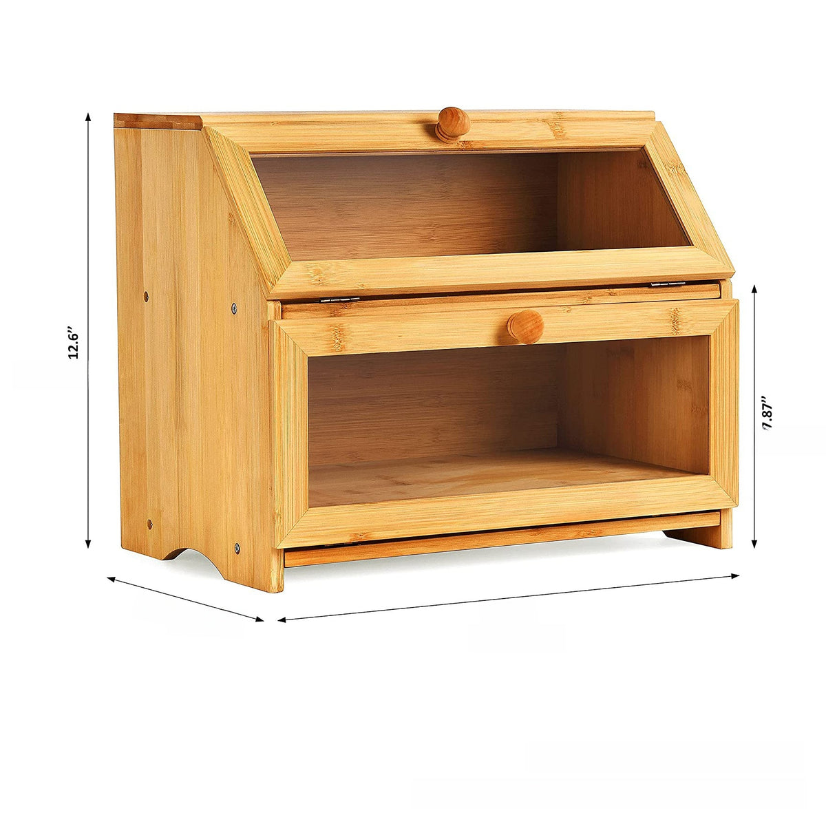 Double-Layer Wooden Bread Box with Glass Window Kitchen Cake Storage Organizer