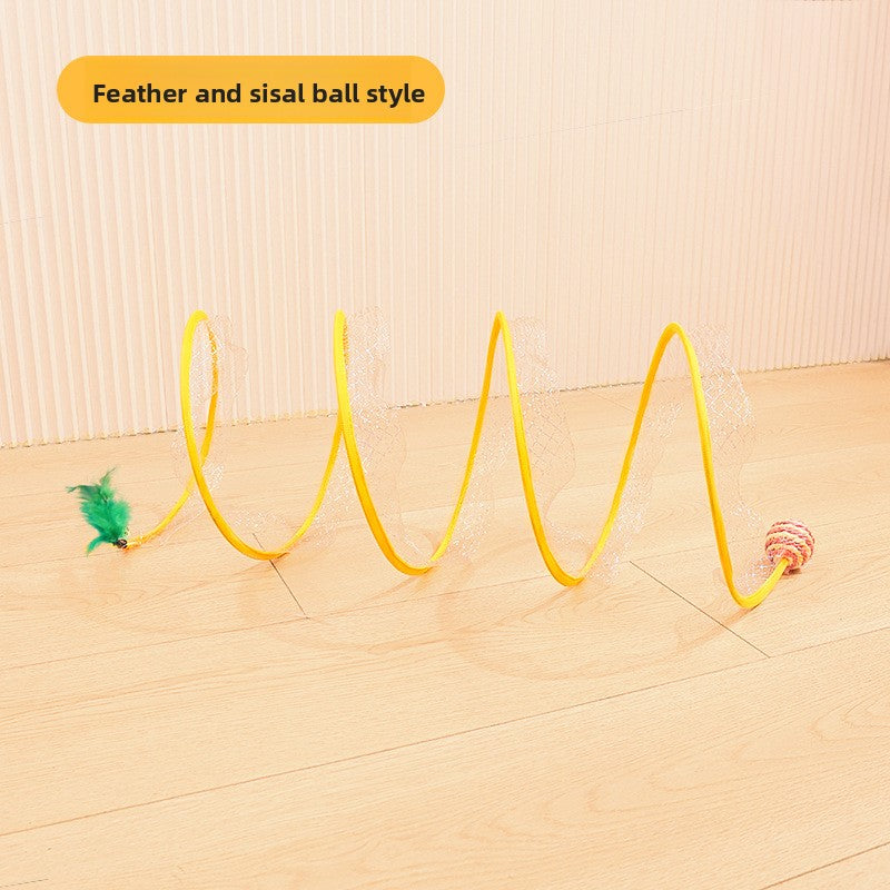 Interactive Cat Tunnel Toy with Bells and Feathers