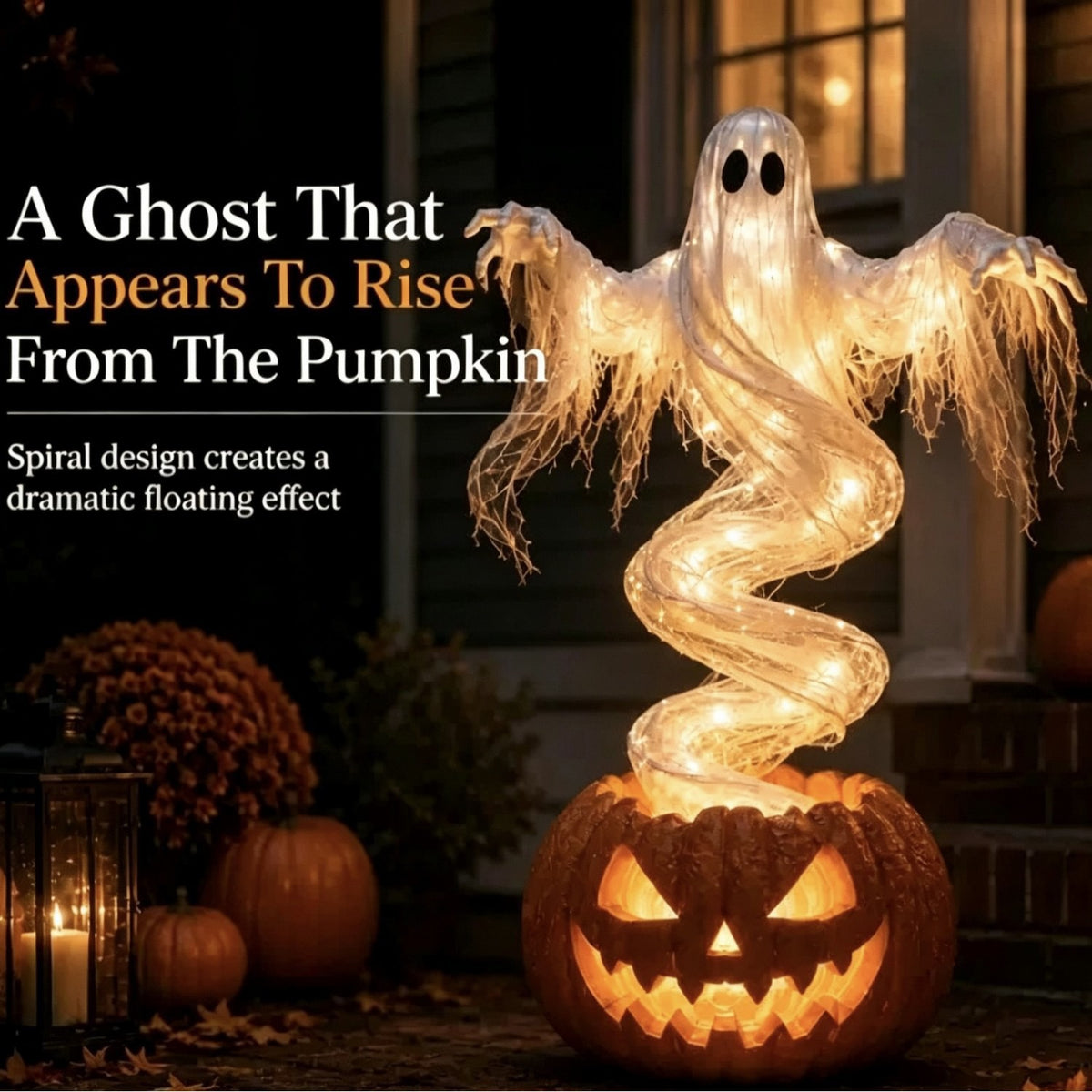 Swirling Ghost Pumpkin Yard Lamp