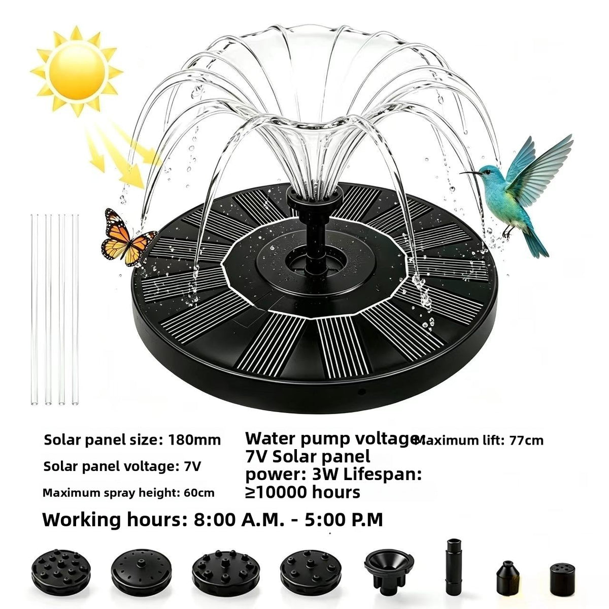 Solar Powered Floating Fountain with LED Lights