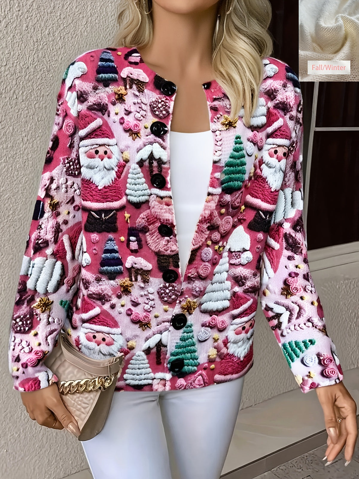 Christmas sweater vintage round-neck cardigan