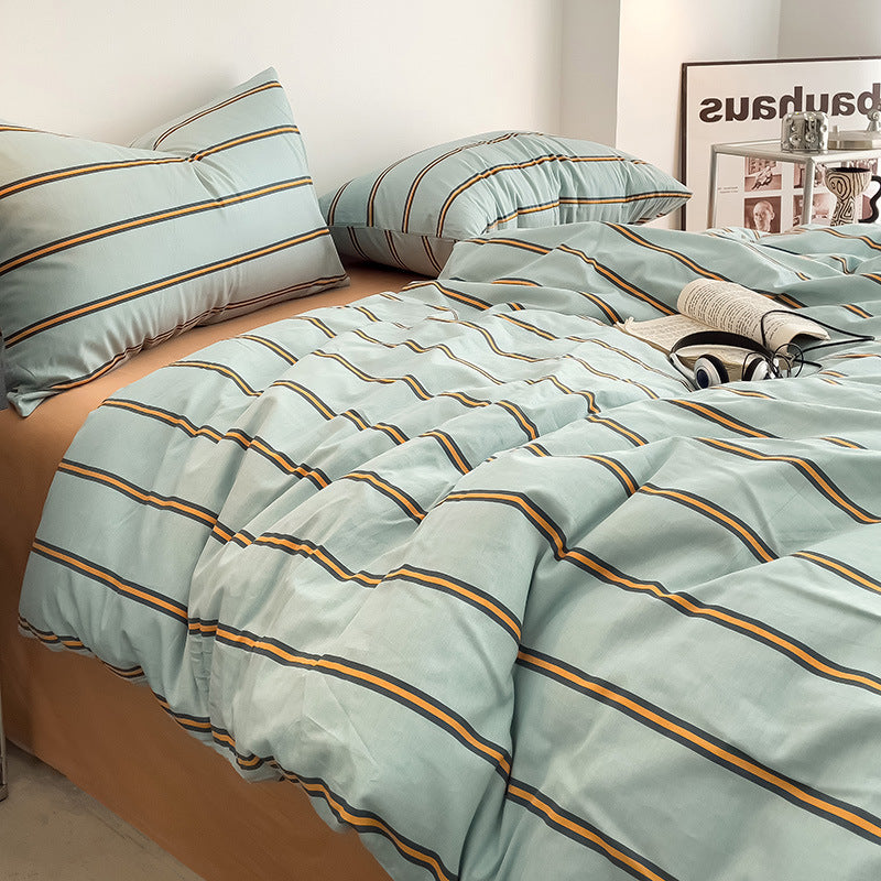 Classic style twill bed sheets and duvet cover with soft four-piece set including pillowcase