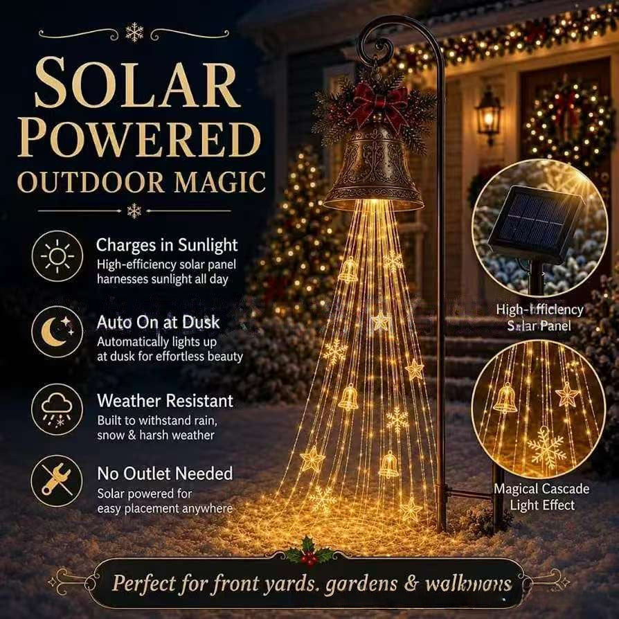 Christmas Bell Cascade Solar Yard Light Bell Waterfall Lamp