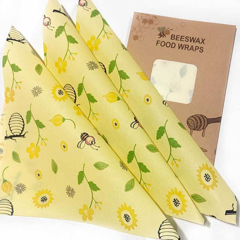 Three-piece pack of beeswax food wrap