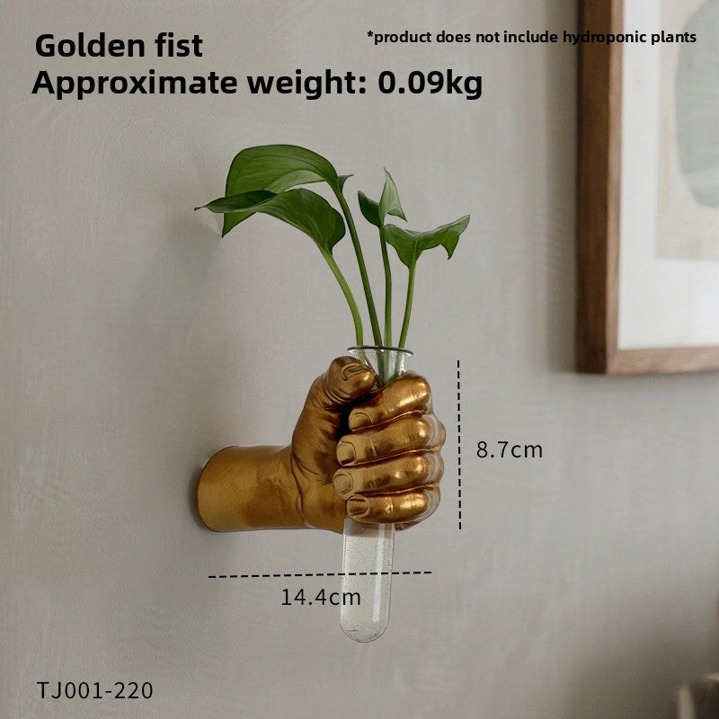 Golden Hand-Held Glass Vase Wall Hanging Decor