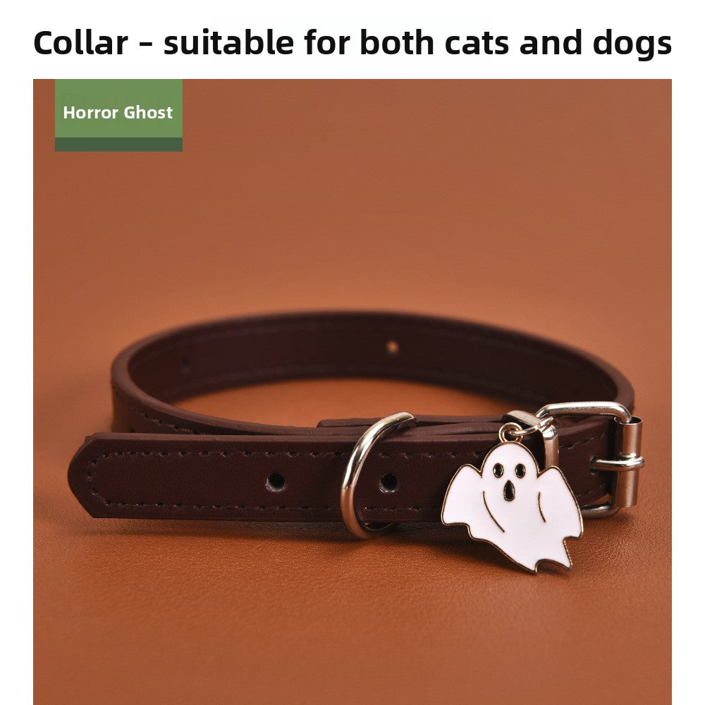 Halloween PU Leather Dog Collar with Decorative Charms