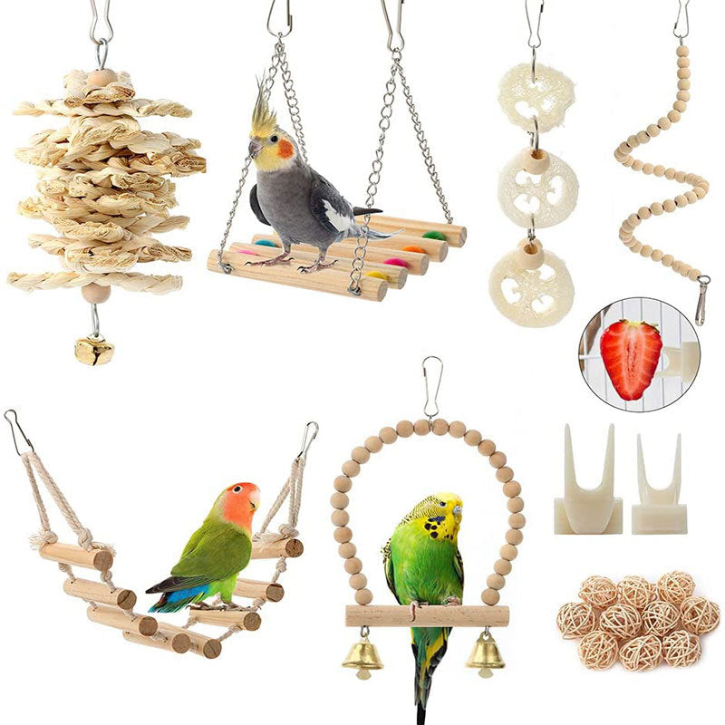 Wooden Bird Toy Set with Stairs and Swing