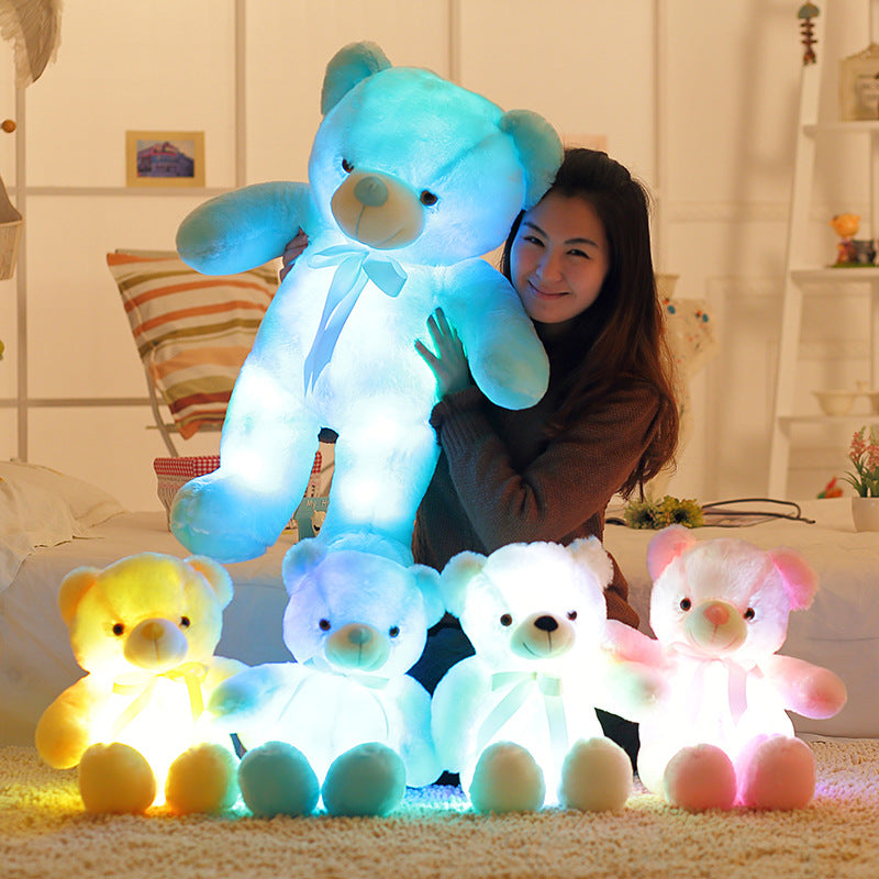 Candy-Colored Luminous Musical Teddy Bear Plush Toy, Soft Huggable Stuffed Animal for Birthday Christmas Gift