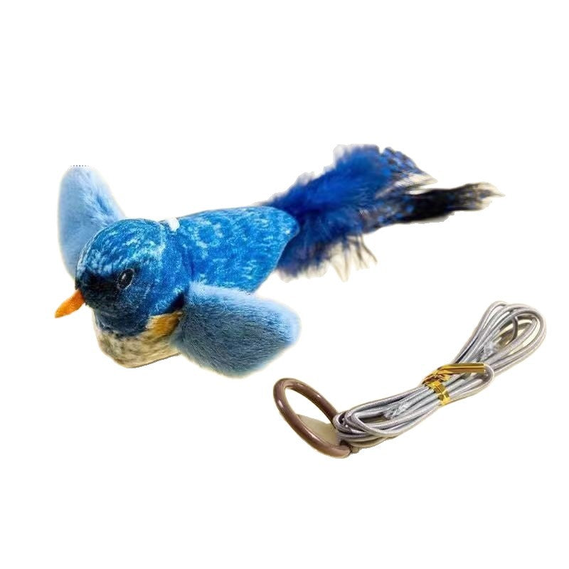 Cat toy that simulates a small bird and makes sounds