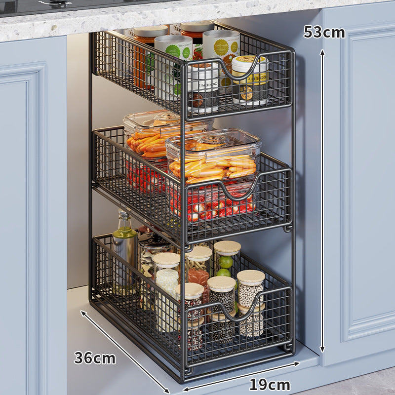 Pull-Out Under-Sink Cabinet Storage Organizer Multi-Layer Sliding Basket