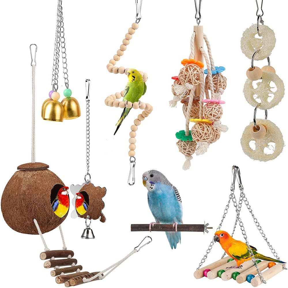 Wooden Bird Toy Set with Stairs and Swing