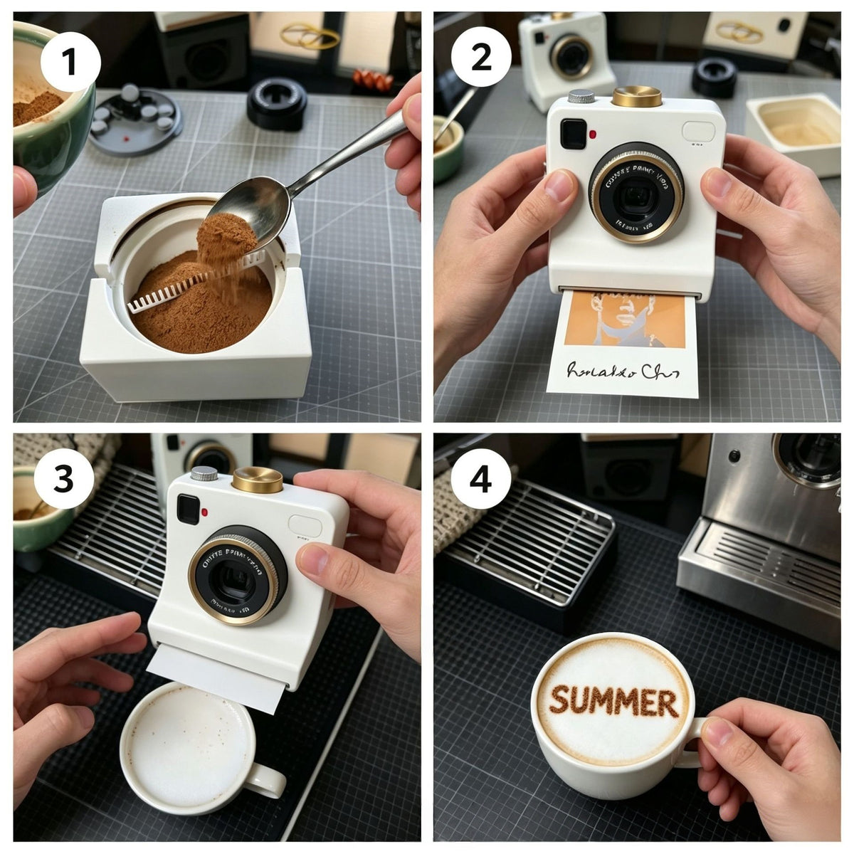 3D Printed Latte Art Camera Vintage Coffee Stencil Tool