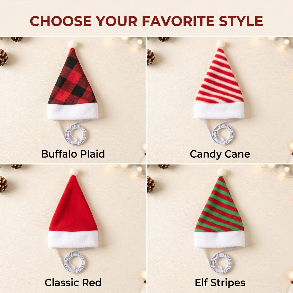 Plush Pet Christmas Hat, Festive Striped and Plaid Costume Headwear for Cats and Dogs
