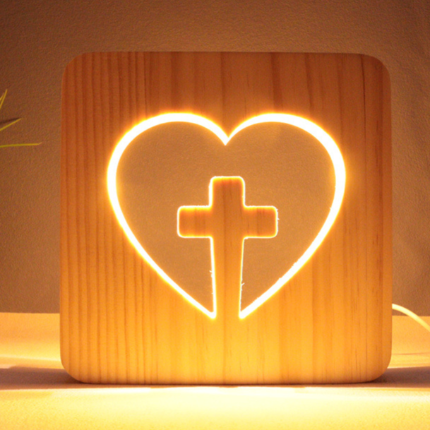 3D Wooden Hollow Carved LED Night Light USB Powered Warm Desk Lamp