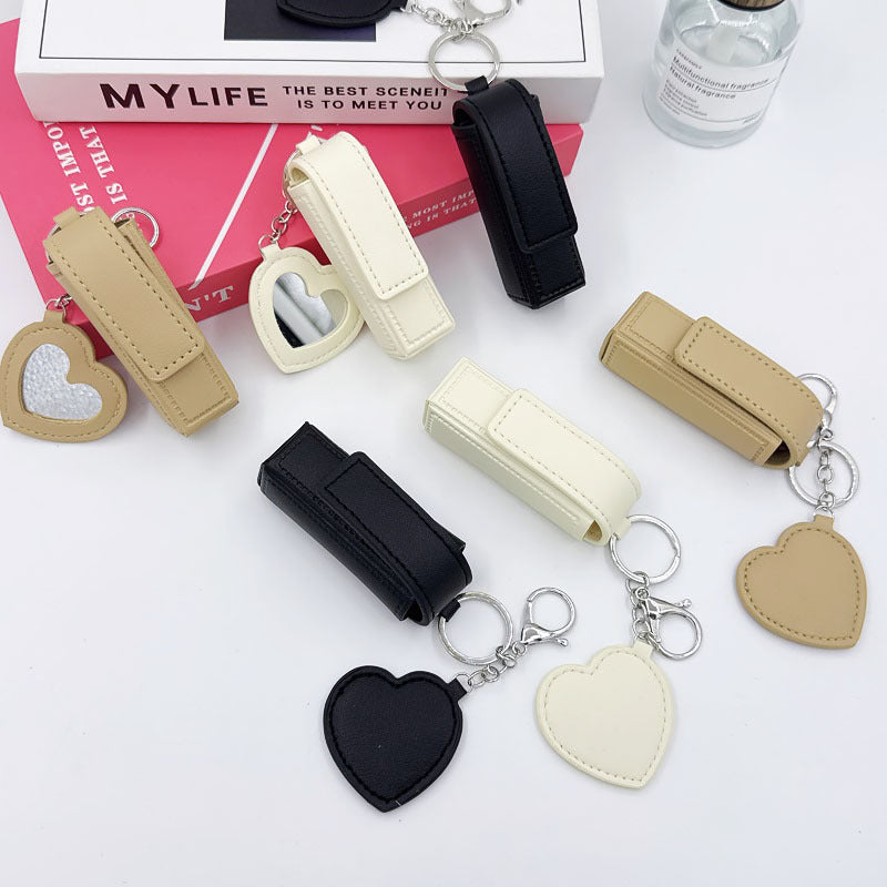 Portable Leather Lipstick Holder Keychain