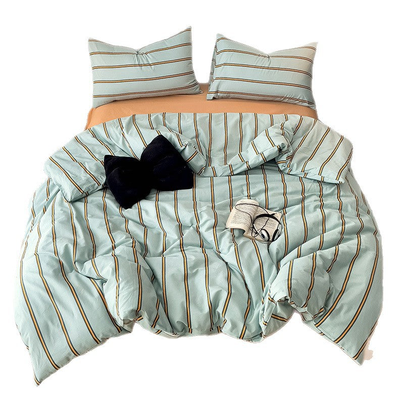 Classic style twill bed sheets and duvet cover with soft four-piece set including pillowcase