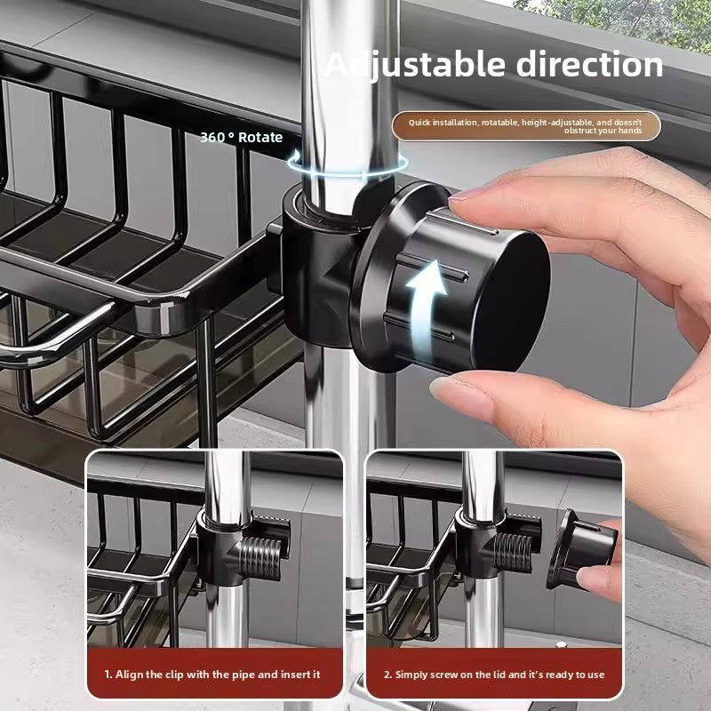 Kitchen Faucet Sink Storage Rack, Metal Hanging Draining Basket for Sponge and Dishcloth