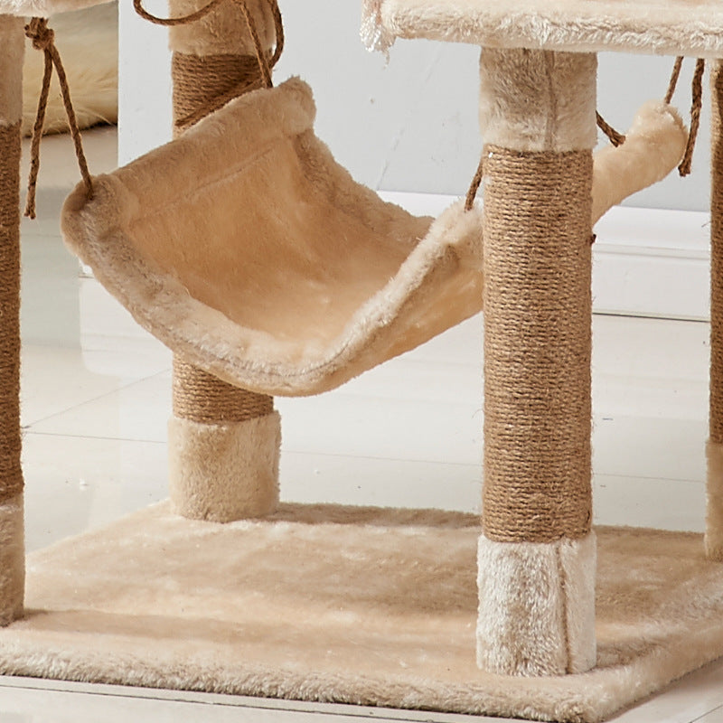 Multi-Level Wooden Cat Tree with Scratching Posts and Condo