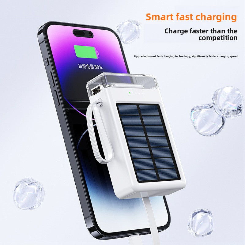 Solar Power Bank with Built-in Cable and LED Light