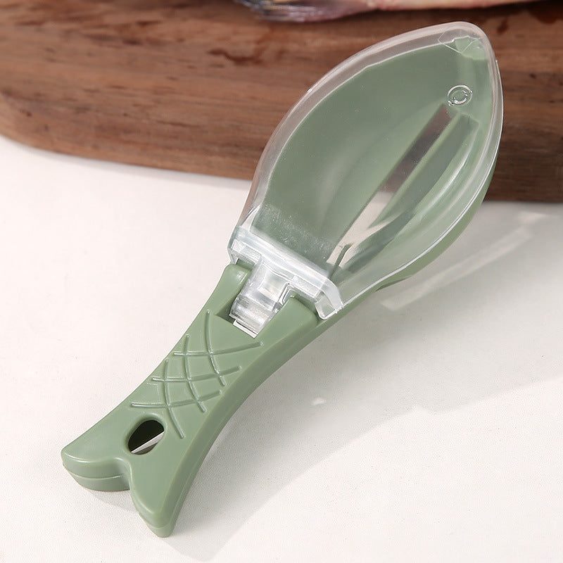 Fish scaler removal tool with lid scraper