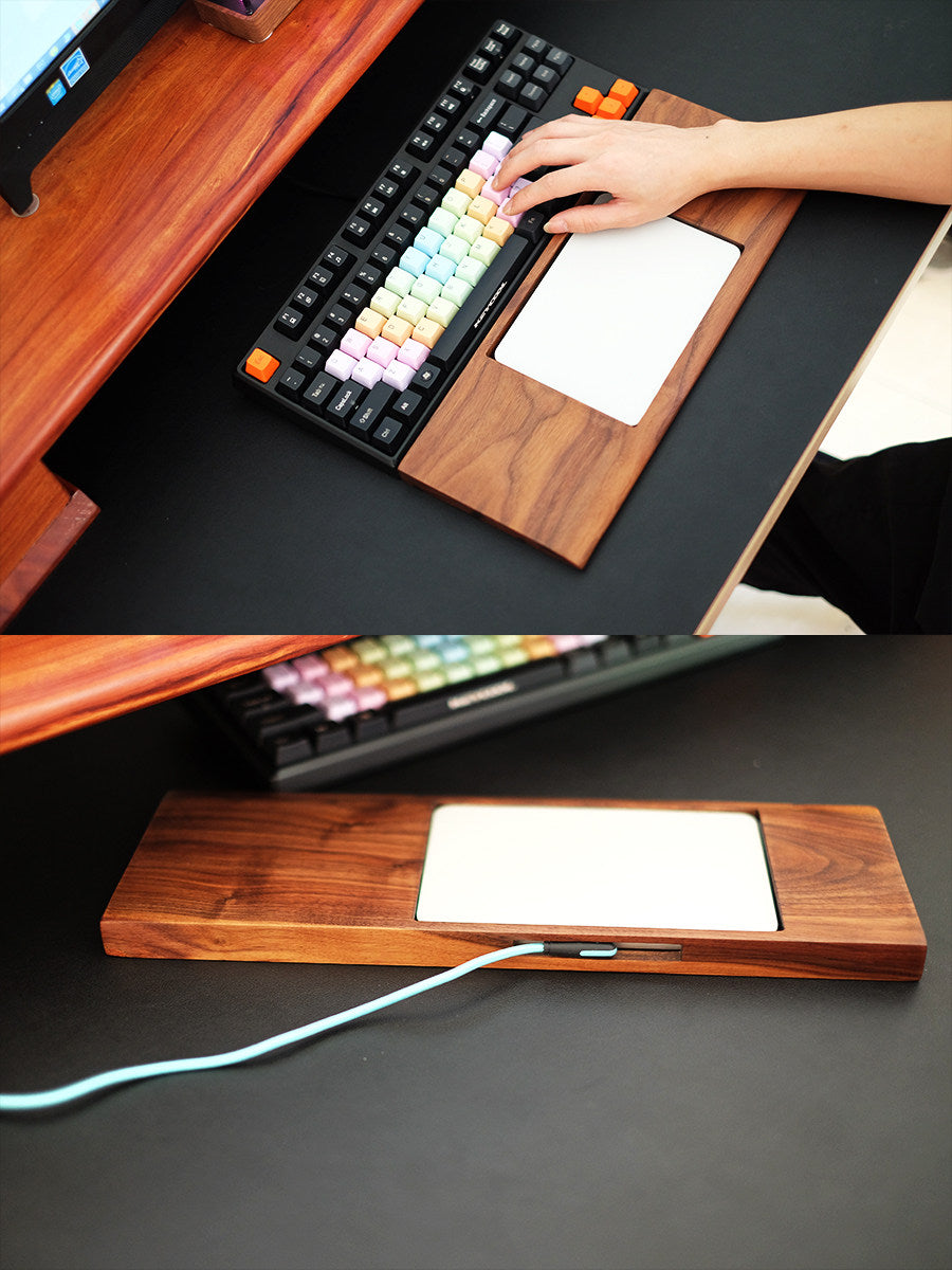 Walnut Wood Keyboard and Touchpad Stand with Wrist Rest