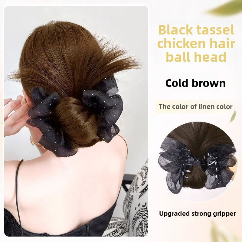 Women's Wig Bun Hair Clip with Feather Flower
