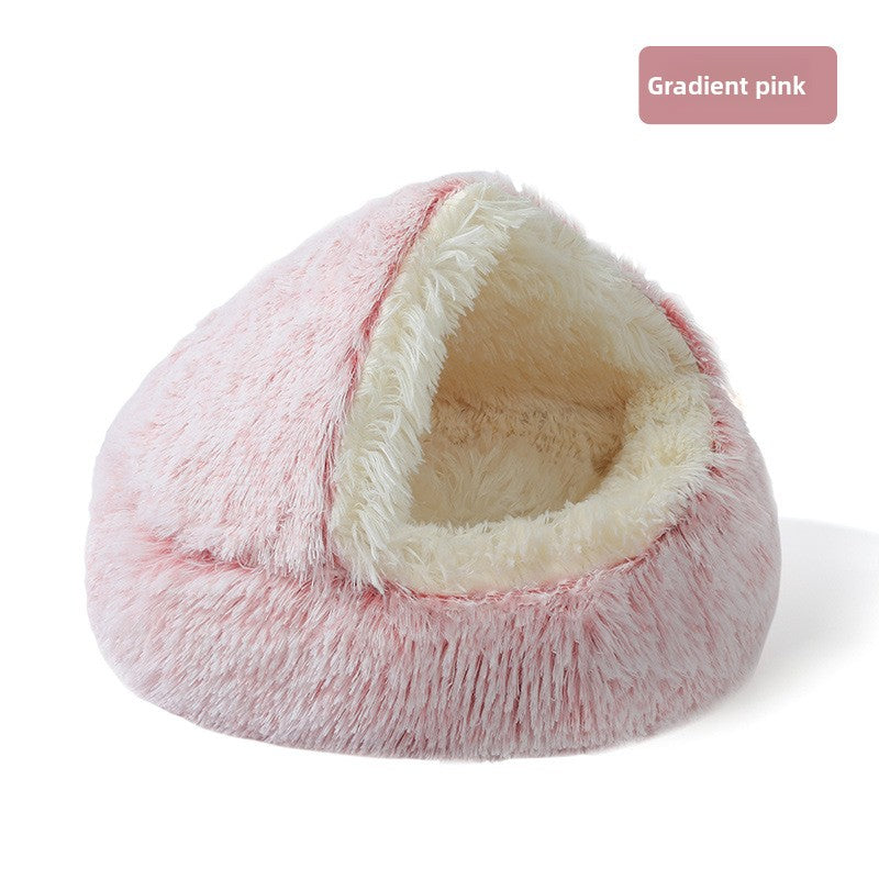 Semi-Enclosed Plush Pet Bed for Cats and Dogs