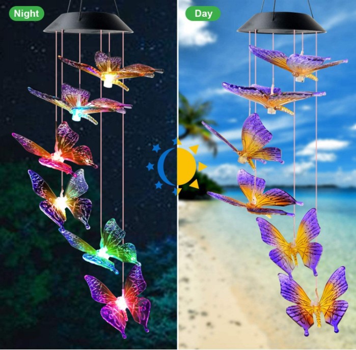 Solar butterfly wind chime lamp