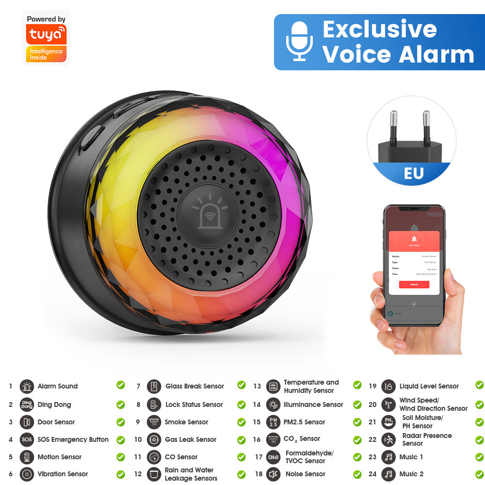 Smart WiFi Sound and Light Alarm Sensor with App Voice Control for Home Security